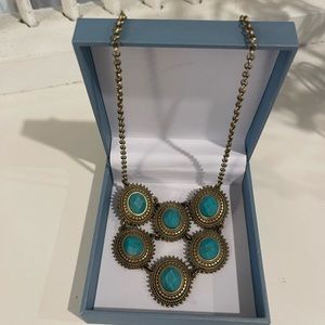 Lucky brand gold and turquoise statement necklace